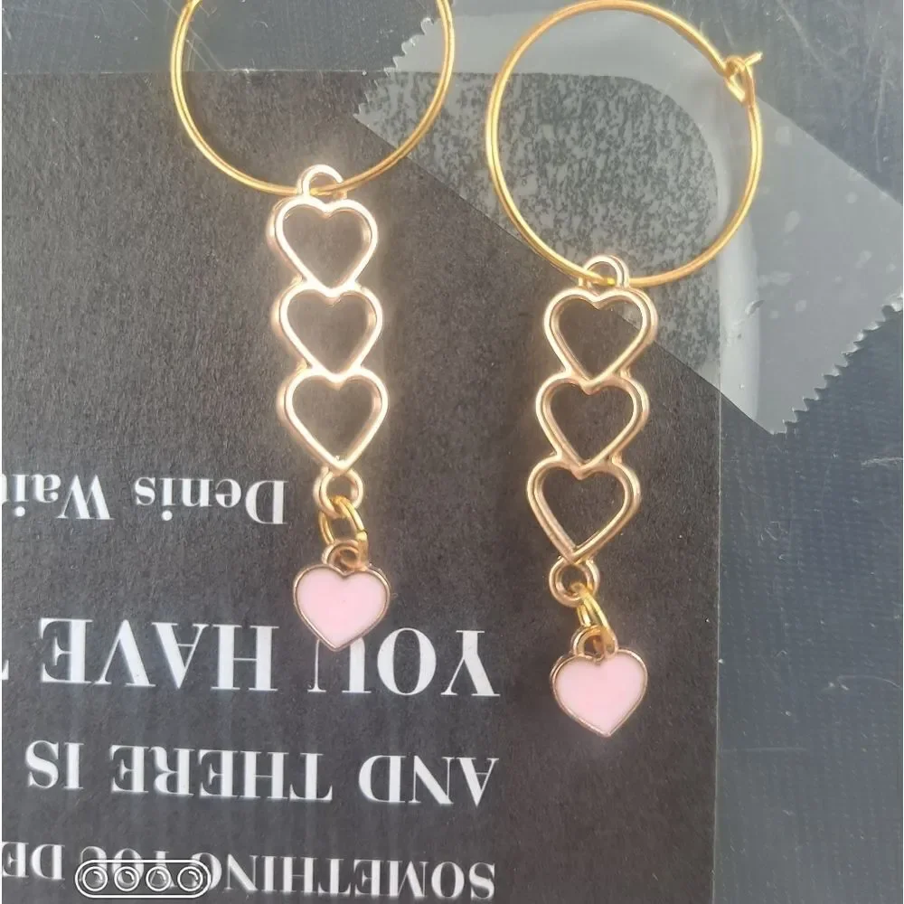 Handmade Gold Triple Heart Earrings